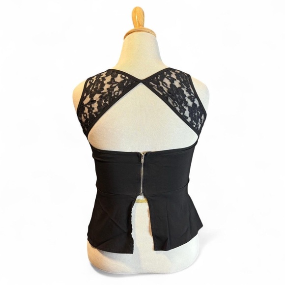 VTG y2k Black Lace Strap Corset Tank Peplum Top XL Alt Goth Sweetheart - Picture 2 of 5